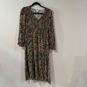 J. Crew Factory Floral Midi Dress - Green and Pink